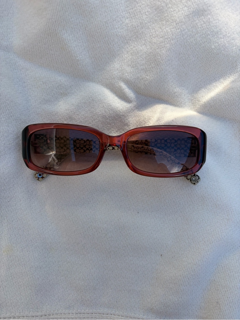 Coach Pink Rectangular Sunglasses with Patterned Temples - Picture 2 of 5